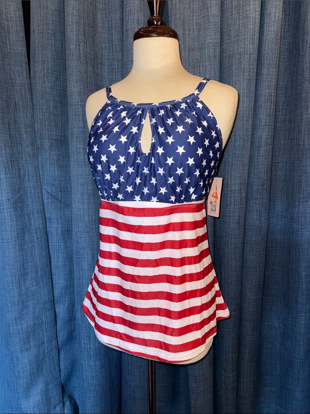 Patriotic Stars & Stripes Women’s Tankini Top in Blue & Red